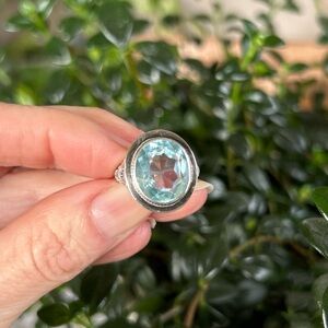 Antique Art Deco Sterling Silver and Blue Glass Ring